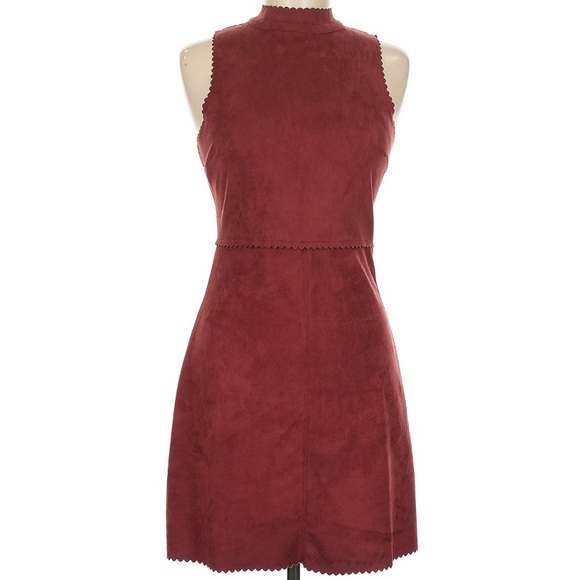 NWT HYFVE Rust Red Faux Suede Scalloped Edge Stretchy Sleeveless Dress, - Picture 1 of 12